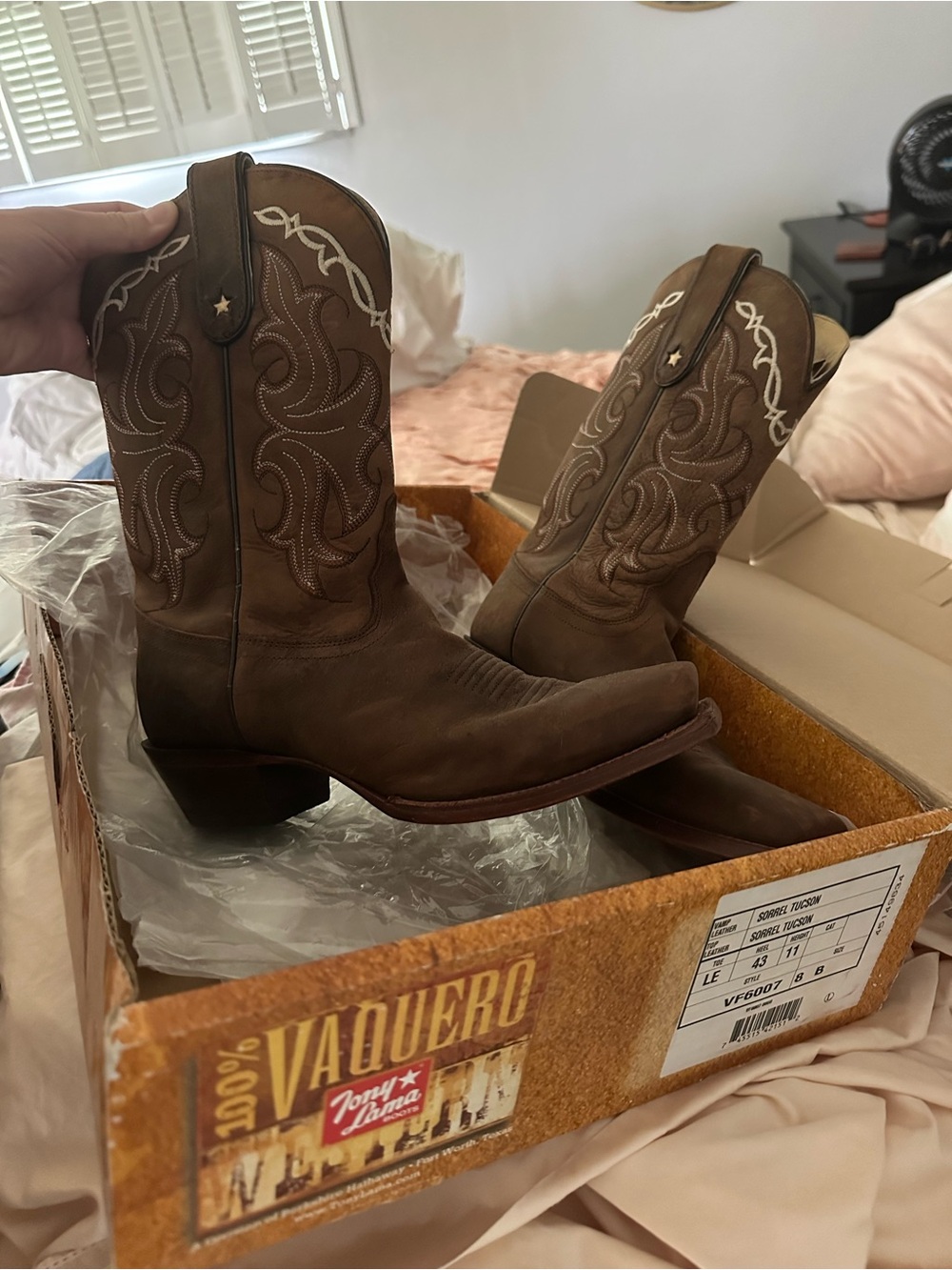 Tony Lama Brown Leather Embroidered Western Ankle Boots